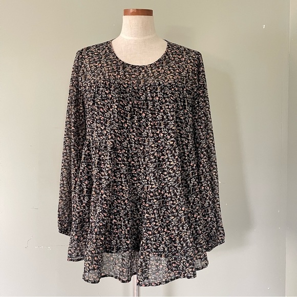 Jodifl Black floral baby doll top size Large preowned - Picture 1 of 7